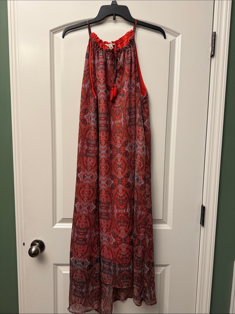 Lucky Brand Red Paisley Halter Maxi Dress